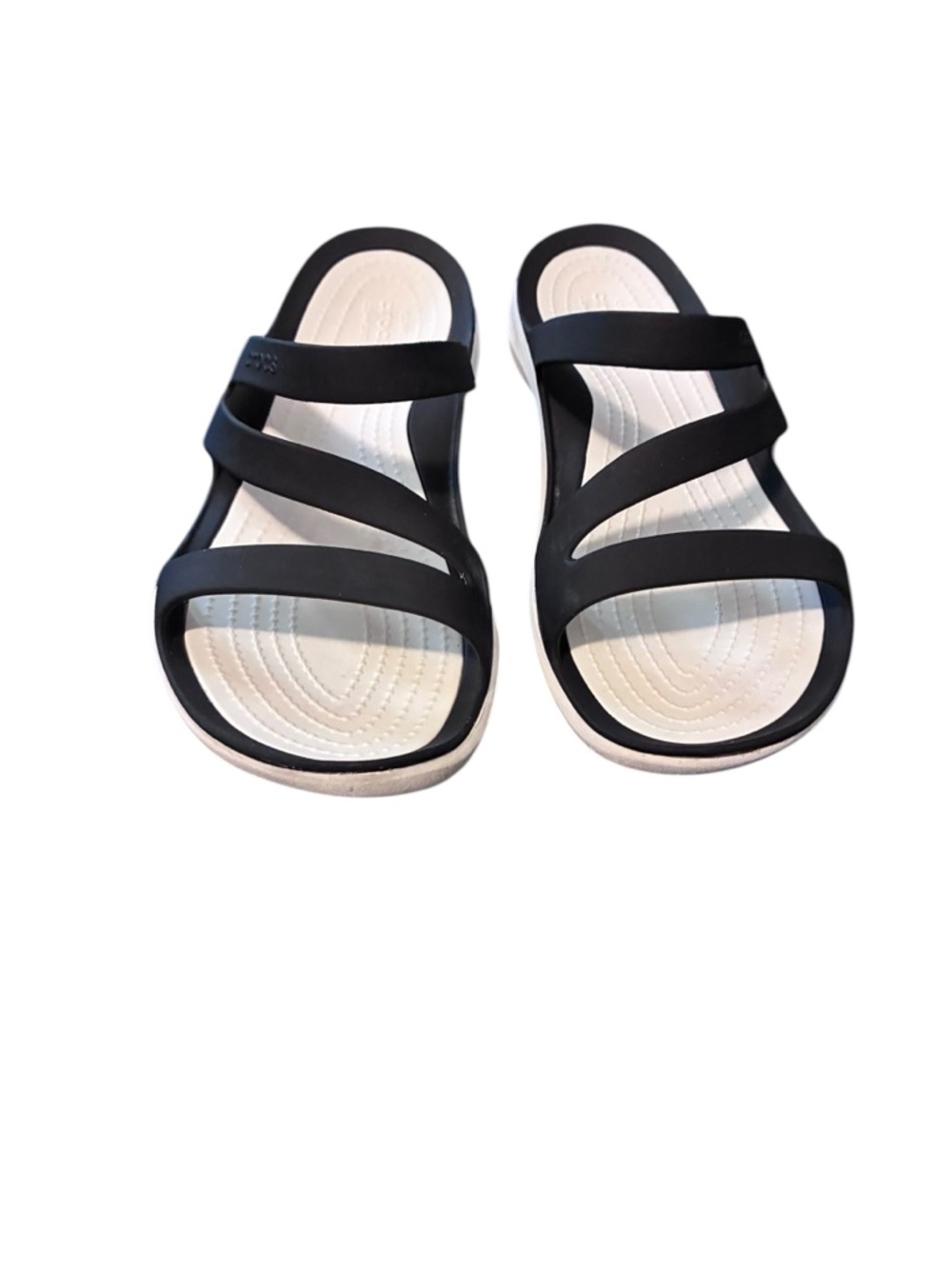 Crocs Black and White Women's Slide Sandals - Comfortable Strappy Slip-On